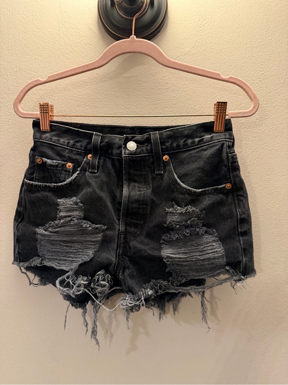 Levi's Black Distressed High-Rise Cutoff Denim Shorts